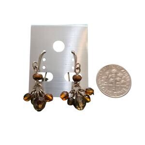 Pierced Earrings Vintage Brown Clustered Beads Artisan Minimalist Dangle SKU2400